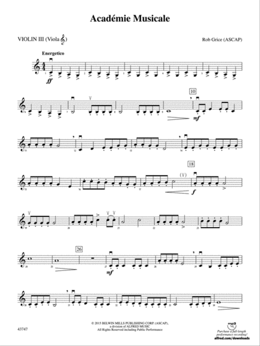 Academié Musicale: 3rd Violin (Viola [TC]) String Orchestra scores gallery preview page 1