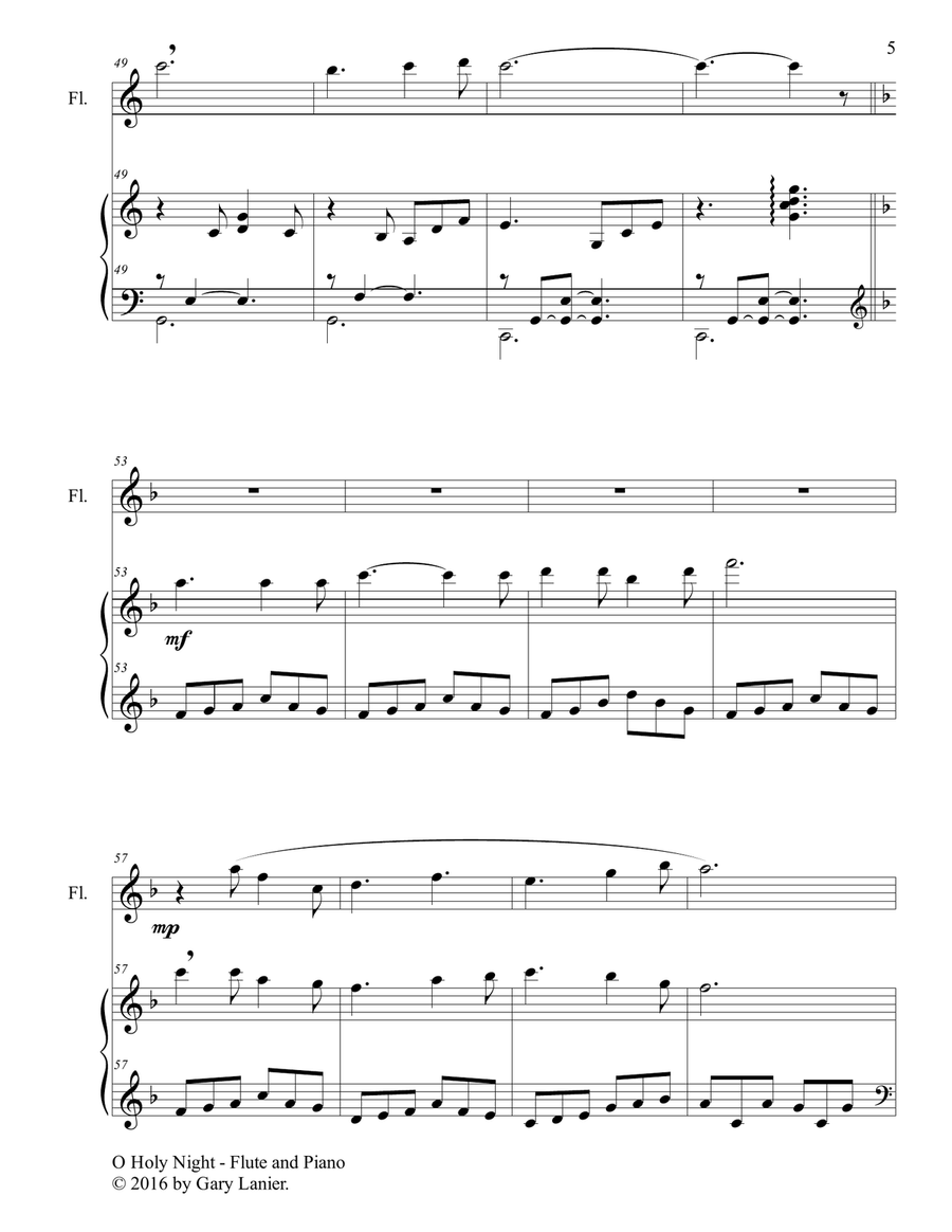 O HOLY NIGHT (Duet – Flute & Piano with Parts) Flute Solo scores gallery preview page 6