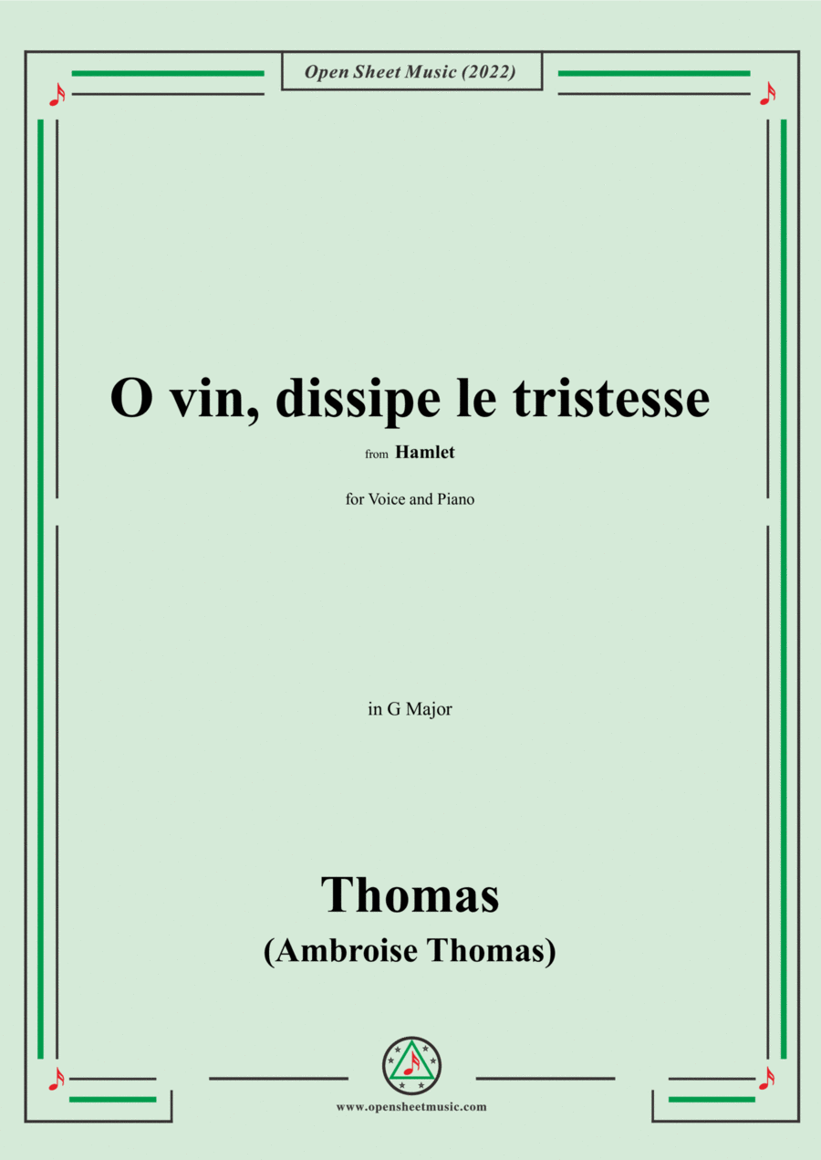A. Thomas-O vin,dissipe le tristesse,in G Major,from Hamlet,for Voice and Piano Voice Solo scores gallery preview page 1