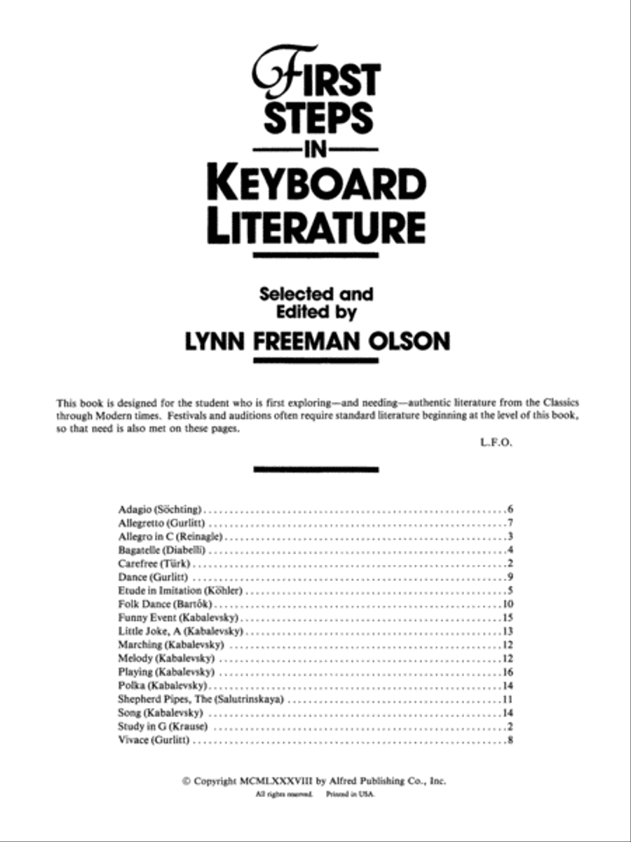 First Steps in Keyboard Literature