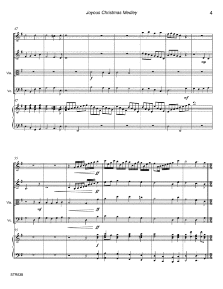 JOYOUS CHRISTMAS MEDLEY - STRING QUARTET with optional Piano (5 Carol Medley) image number null