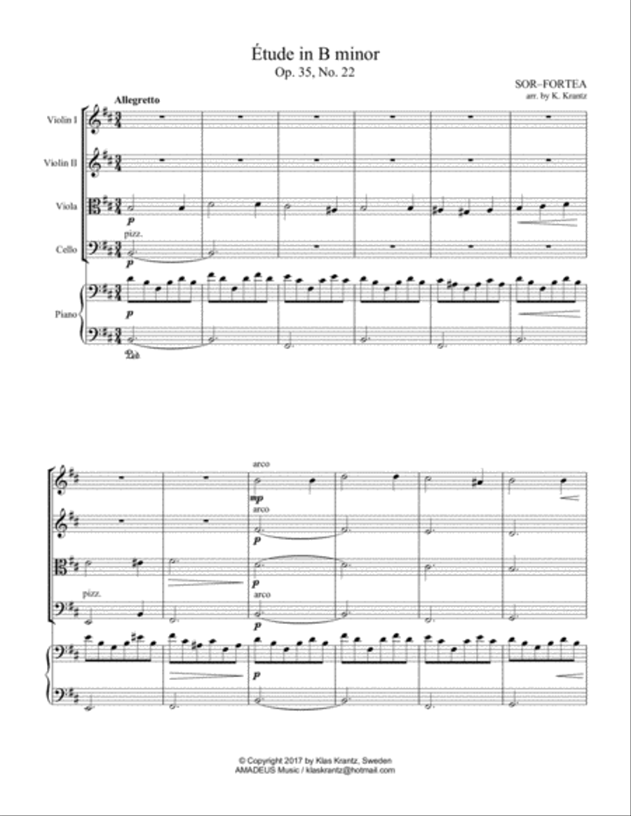 Étude (study) in B Minor Op. 35 No. 22 for piano and string quartet Piano Quartet scores gallery preview page 2