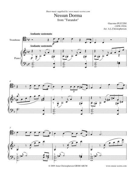 Nessun Dorma - Trombone and Piano image number null