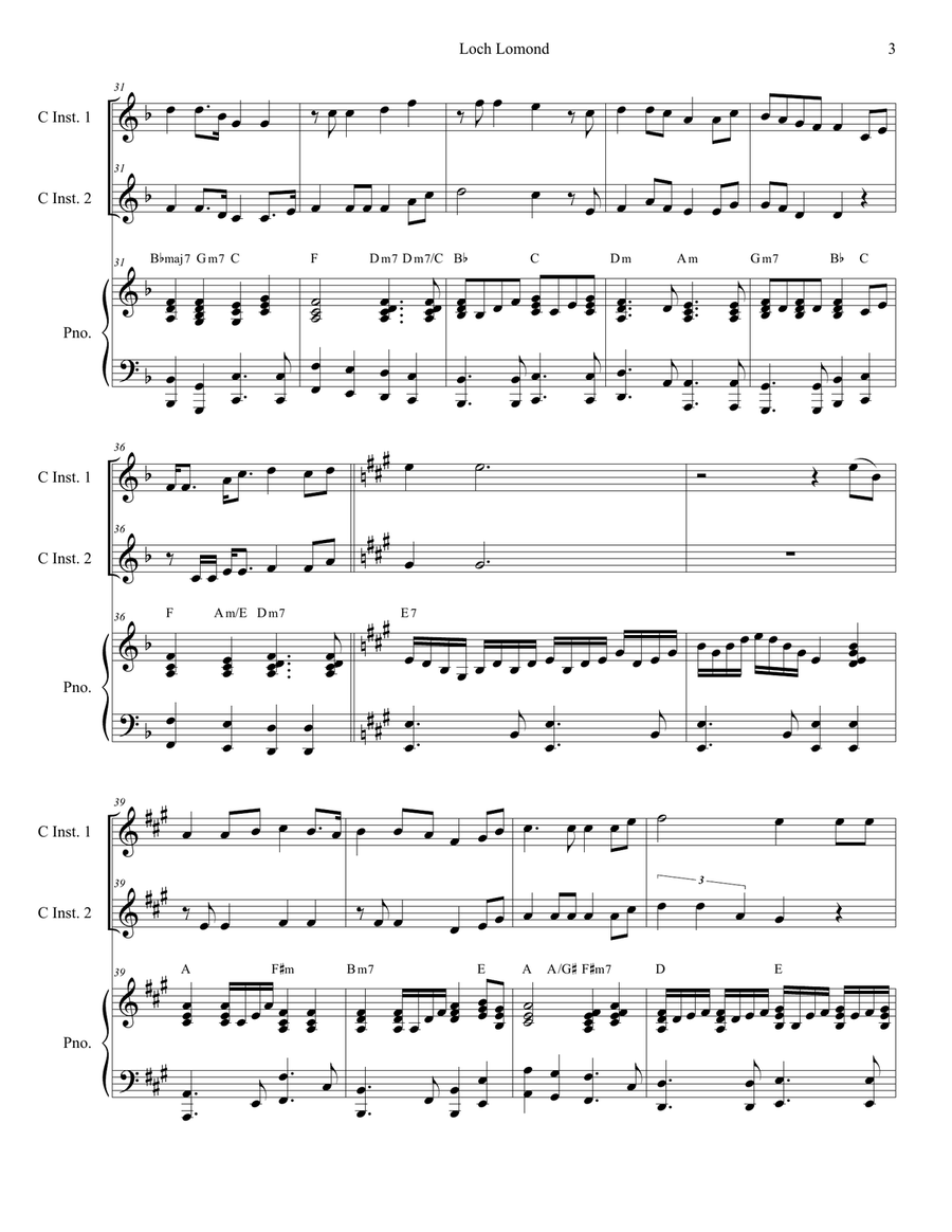 Loch Lomond (Duet for C-Instruments) Flute scores gallery preview page 3