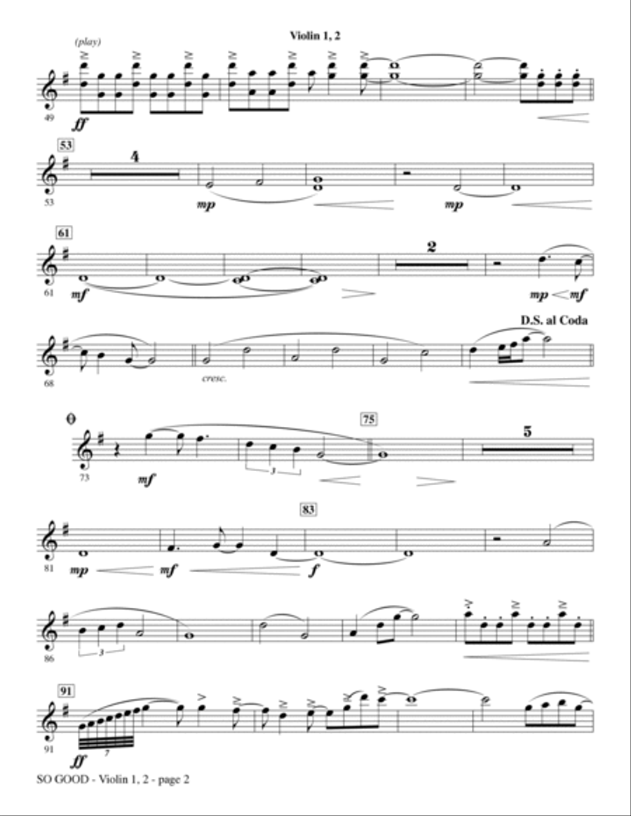 So Good - Violin 1, 2 So Good - Violin 1, 2 Choir scores gallery preview page 2