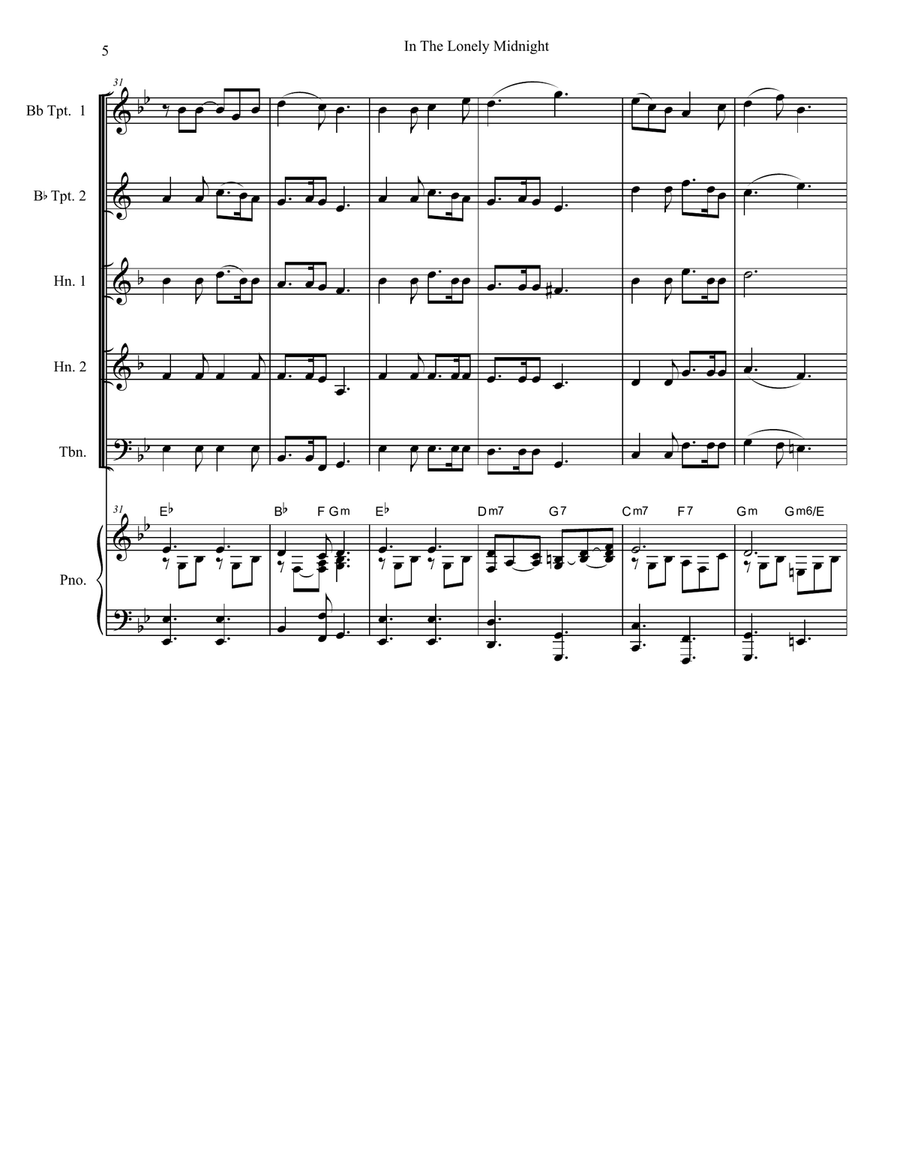 Silent Night / In The Lonely Midnight (for Brass Quintet and Piano) Brass Ensemble scores gallery preview page 6