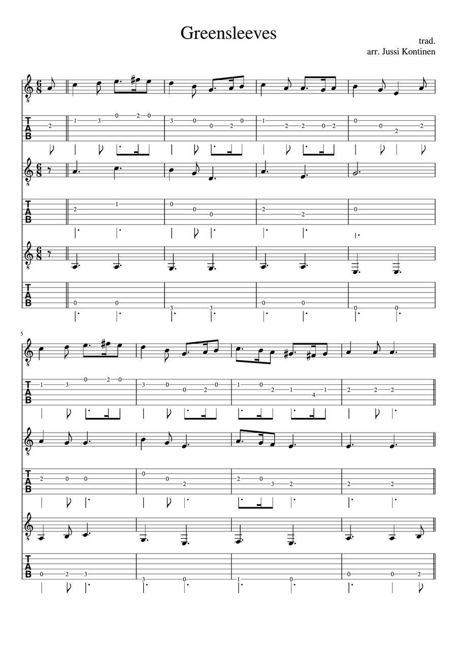 Greensleeves (easy arrangement for guitar trio) Guitar Ensemble scores gallery preview page 1