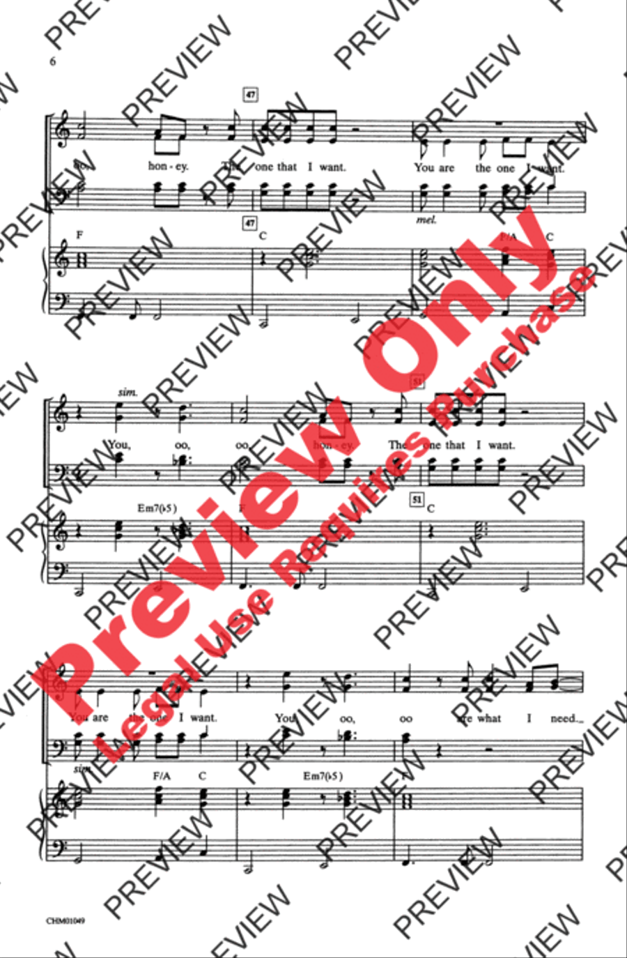 You're the One That I Want 4-Part scores gallery preview page 6