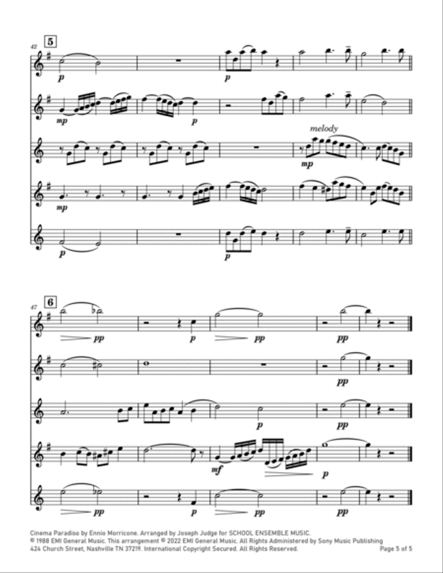 Cinema Paradiso Saxophone Quartet scores gallery preview page 5