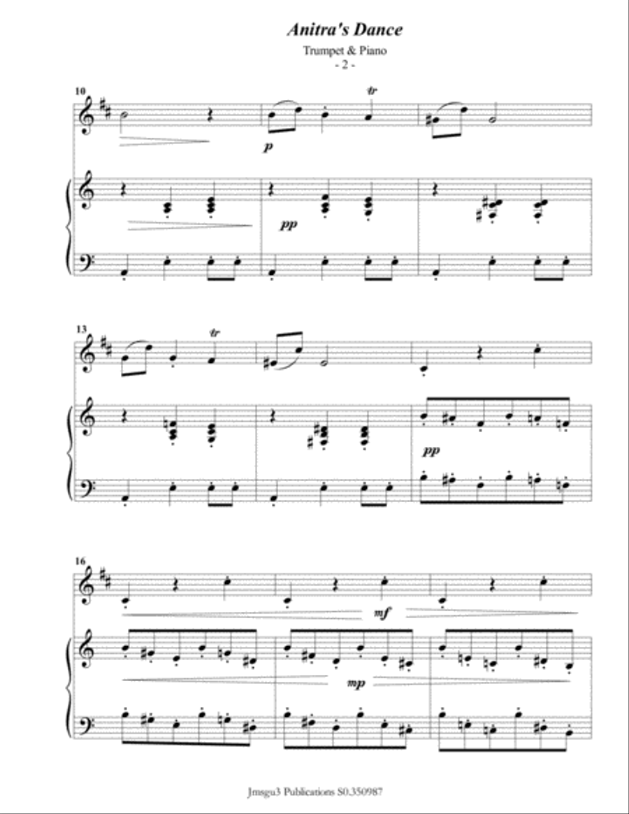 Grieg: Anitra's Dance from Peer Gynt Suite for Trumpet & Piano B-Flat Trumpet scores gallery preview page 3