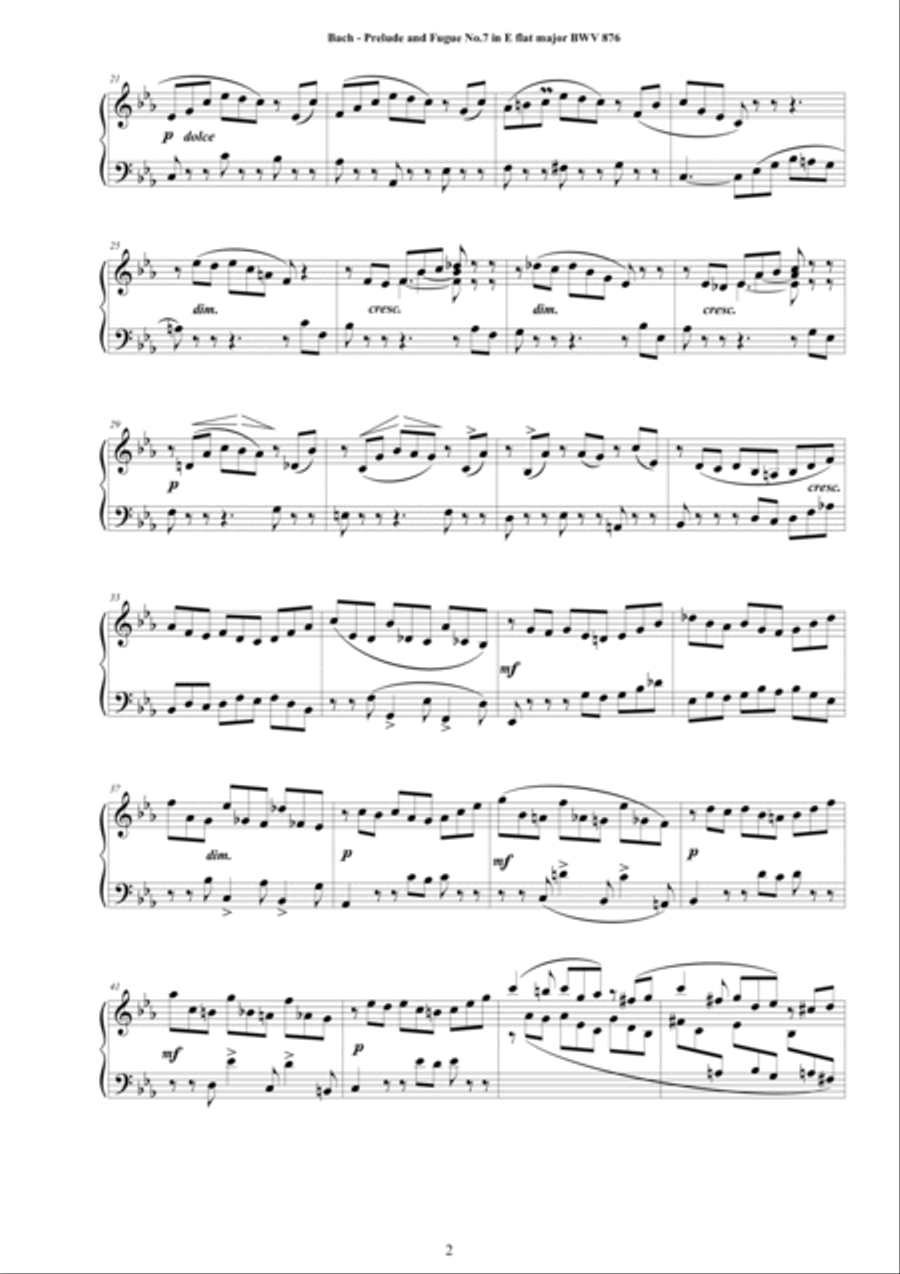 Bach - Prelude and Fugue No.7 in E flat major BWV 876 for Piano Piano Solo scores gallery preview page 2