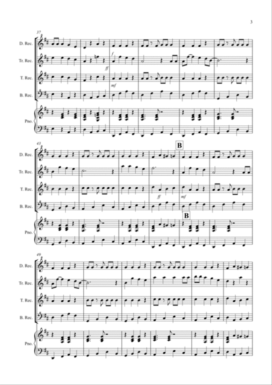 Jingle Bells (Jazzy Style!) for Recorder Quartet Recorder scores gallery preview page 3