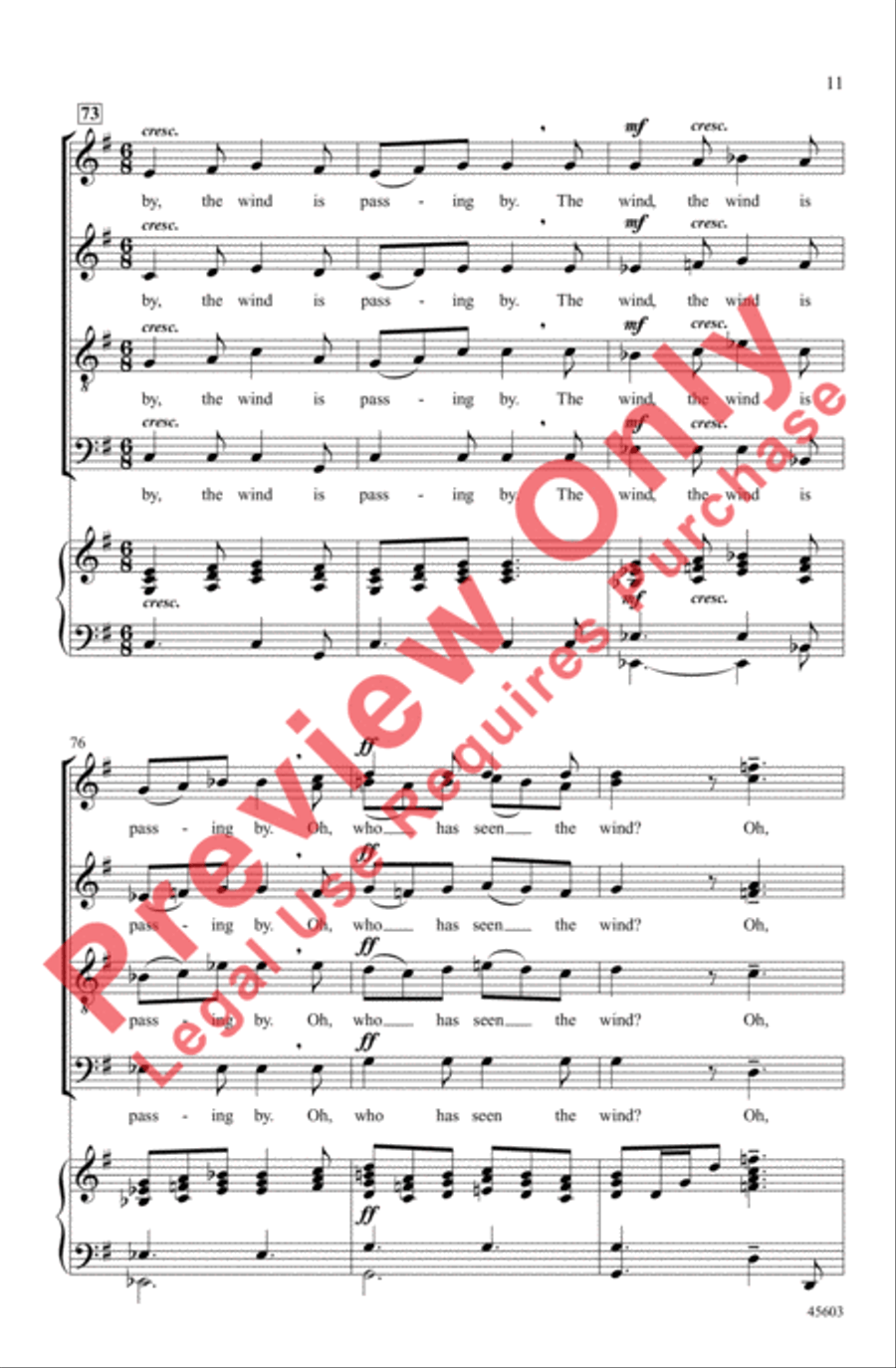 Who Has Seen the Wind? 4-Part scores gallery preview page 11