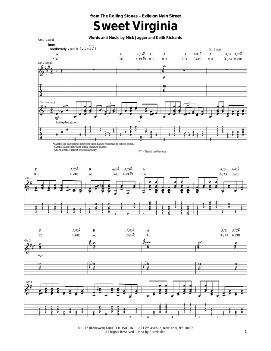 Sweet Virginia Acoustic Guitar scores gallery preview page 1