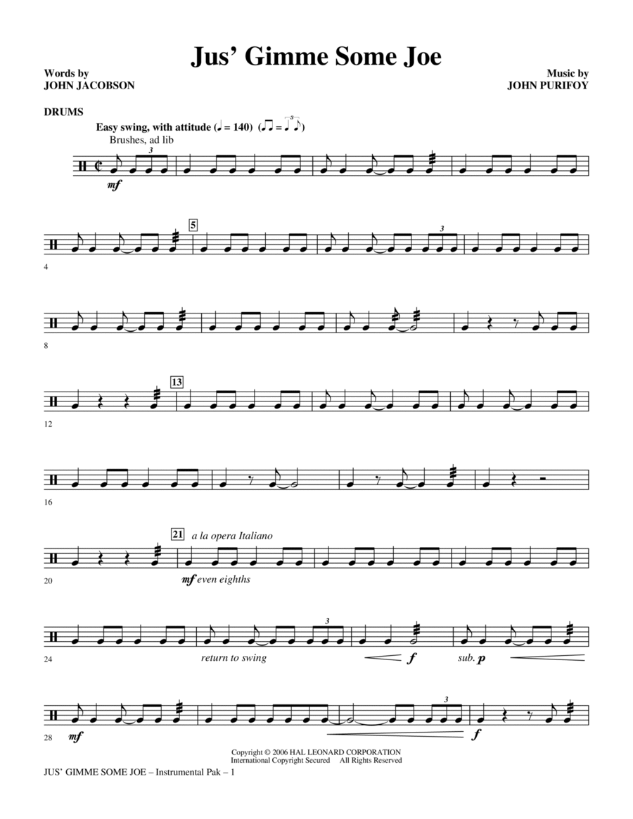 Jus' Gimme Some Joe! - Drums Choir scores gallery preview page 1