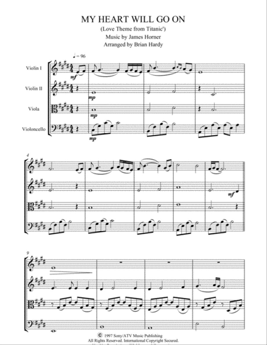 My Heart Will Go On (Love Theme from Titanic) String Quartet scores gallery preview page 1