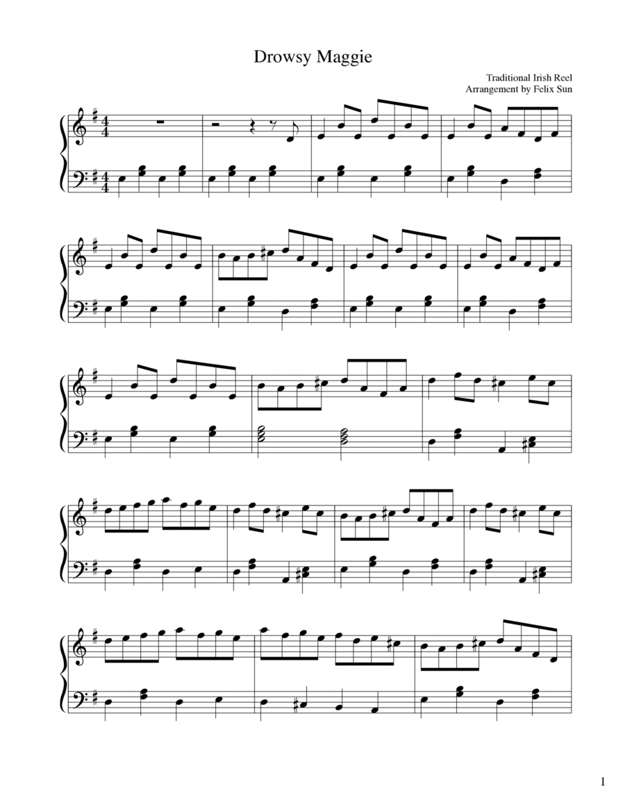 Drowsy Maggie (Traditional Irish Reel) - Piano Solo Easy Piano scores gallery preview page 1