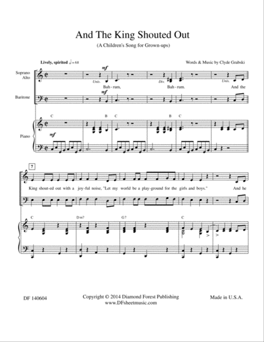 And the King Shouted Out - SAB - A Children's Song (for Grownups, Too) - Easy and Fun to Sing 3-Part scores gallery preview page 1