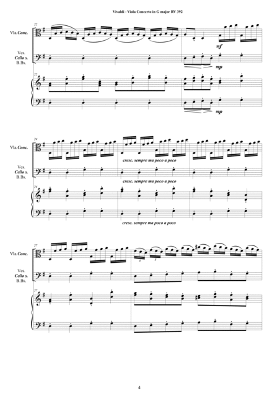 Vivaldi - Viola Concerto in G major RV392 for Viola concertante, Strings and Cembalo Chamber Orchestra scores gallery preview page 4