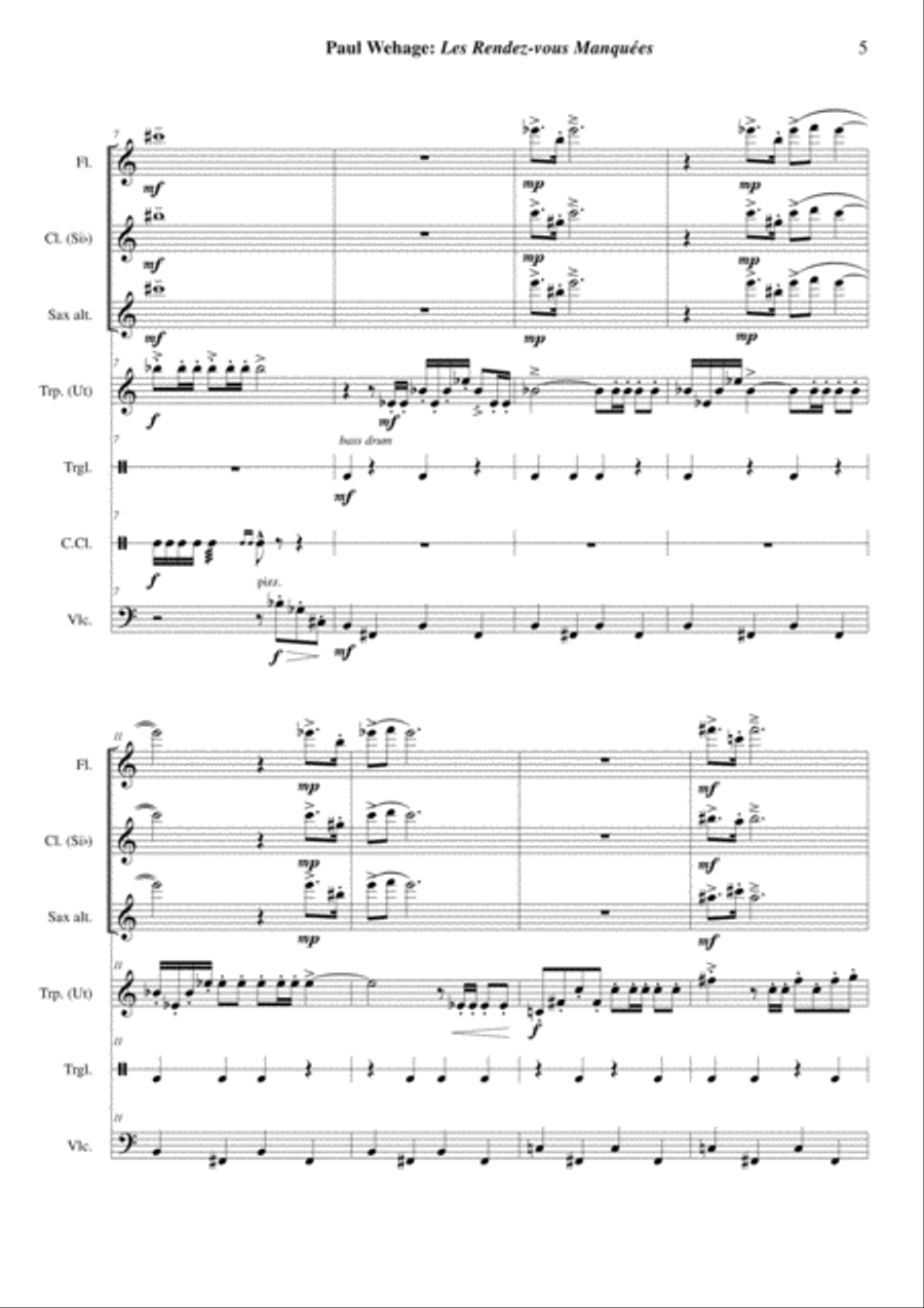 Paul Wehage: Les Rendez-vous Manqués for narrator and mixed ensemble Small Ensemble scores gallery preview page 5