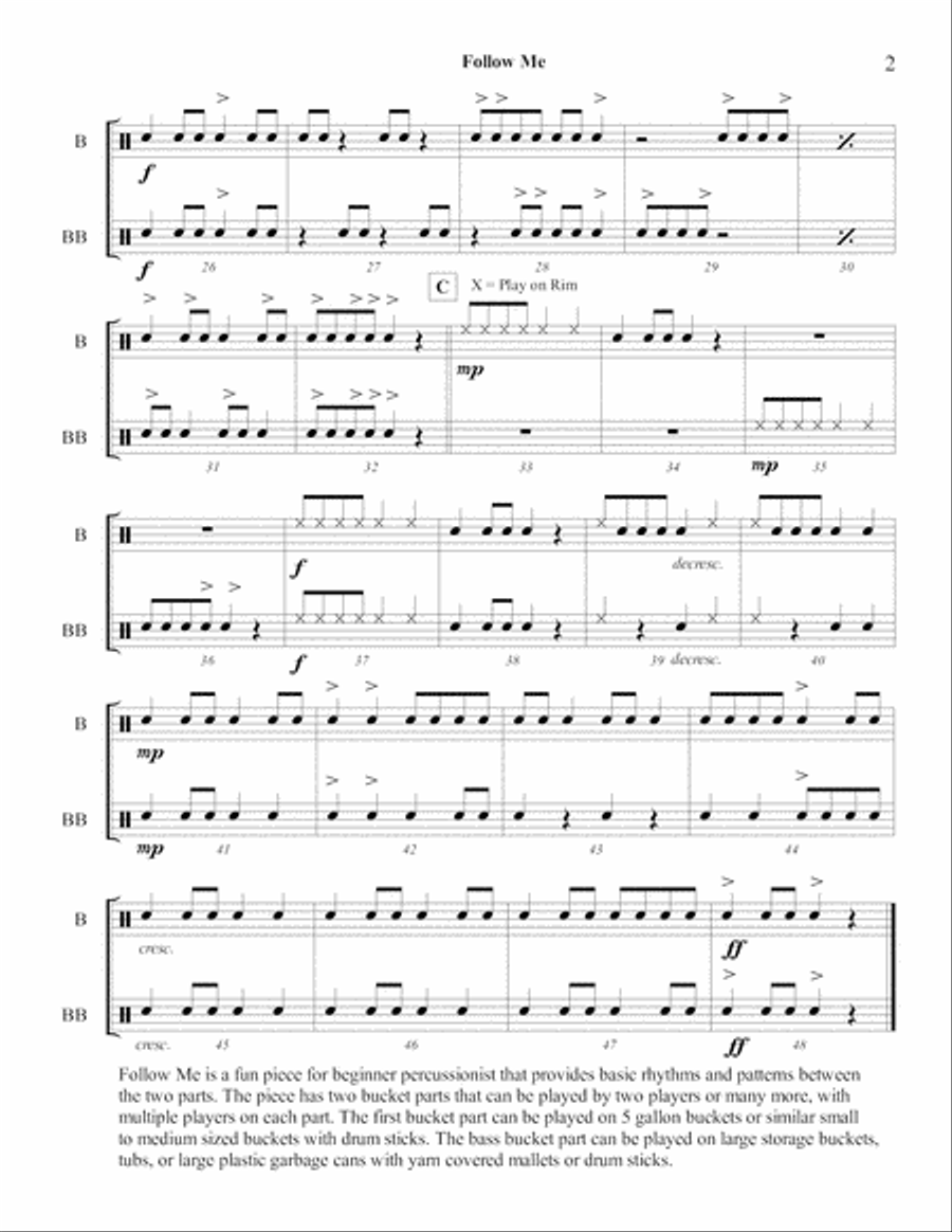 Follow Me, Duet for Two Buckets - or More Percussion Ensemble scores gallery preview page 3
