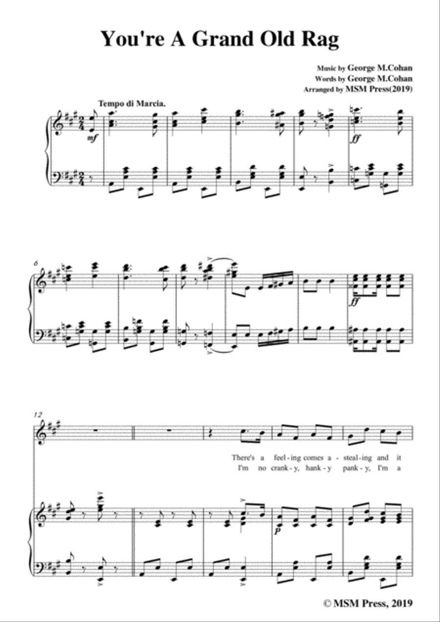 George M. Cohan-You're A Grand Old Rag,in A Major,for Voice&Piano Voice scores gallery preview page 3