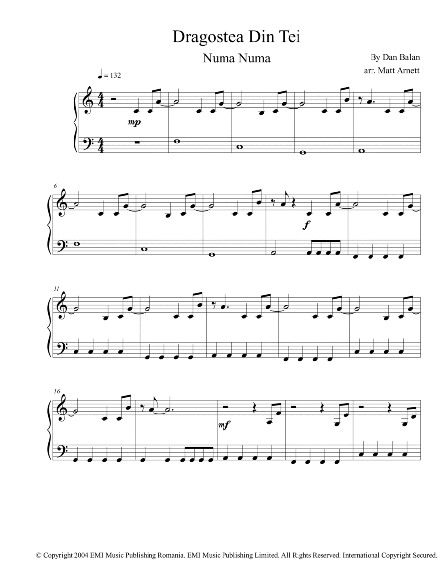 Dragostea Din Tei Dragostea Din Tei Easy Piano scores gallery preview page 1