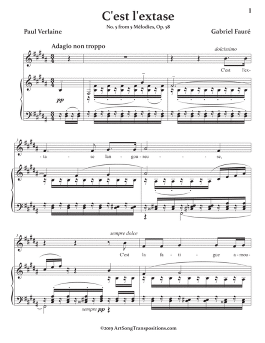 FAURÉ: C'est l'extase, Op. 58 no. 5 (transposed to B major)