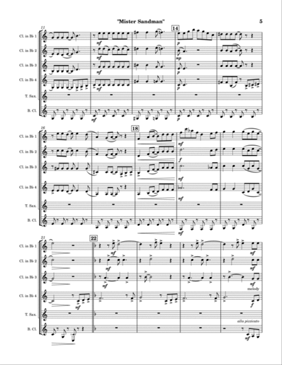 Mister Sandman Clarinet Quintet scores gallery preview page 5