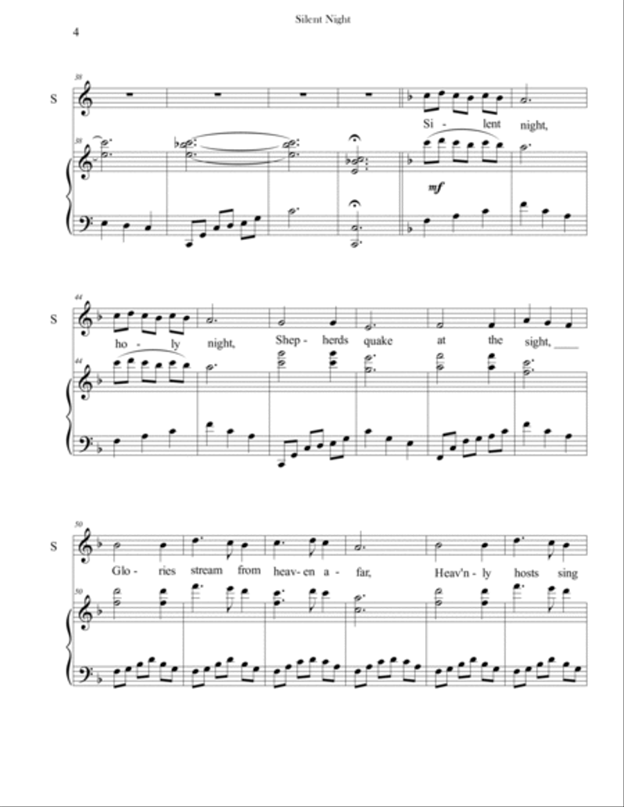 Silent Night (Soprano Solo, Medium High) Soprano Voice scores gallery preview page 4