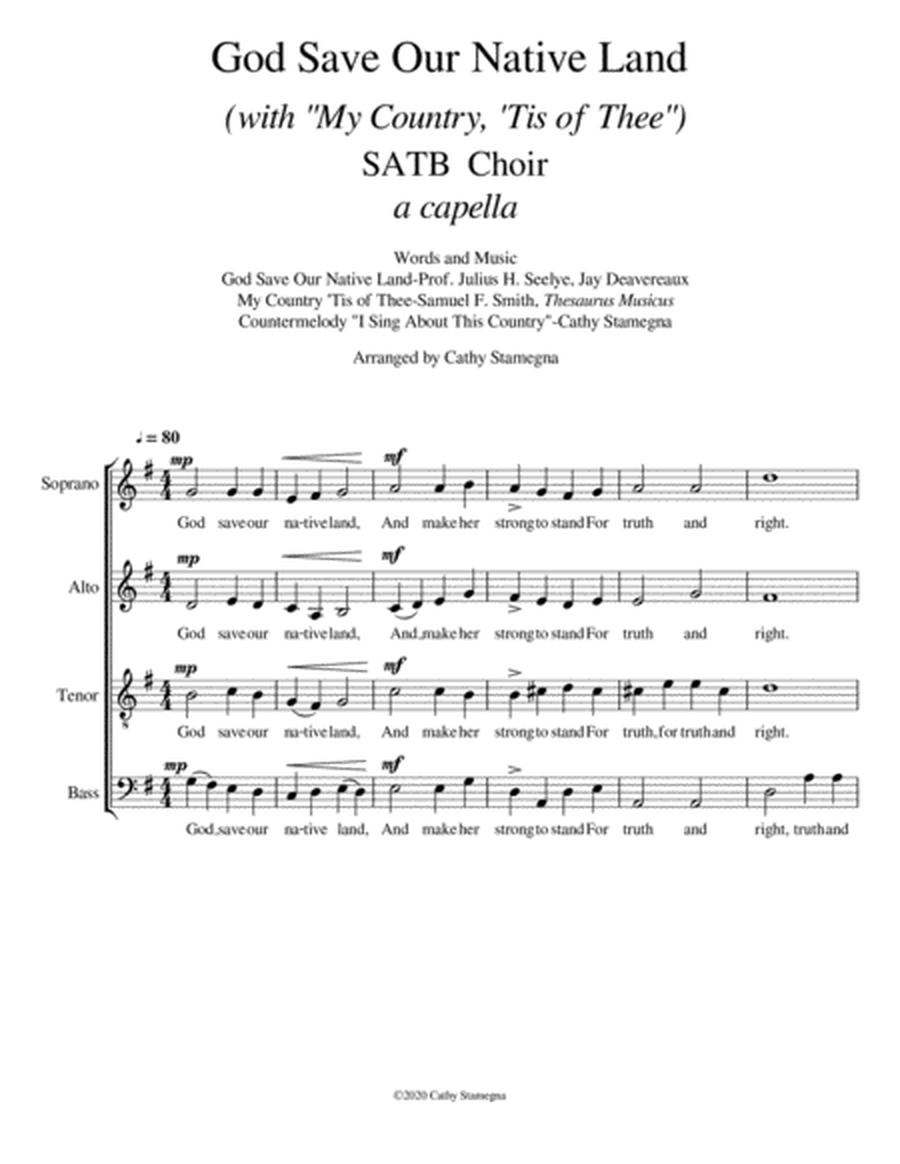 God Save Our Native Land (with "My Country, ’Tis of Thee") (SATB a cappella Choir) image number null