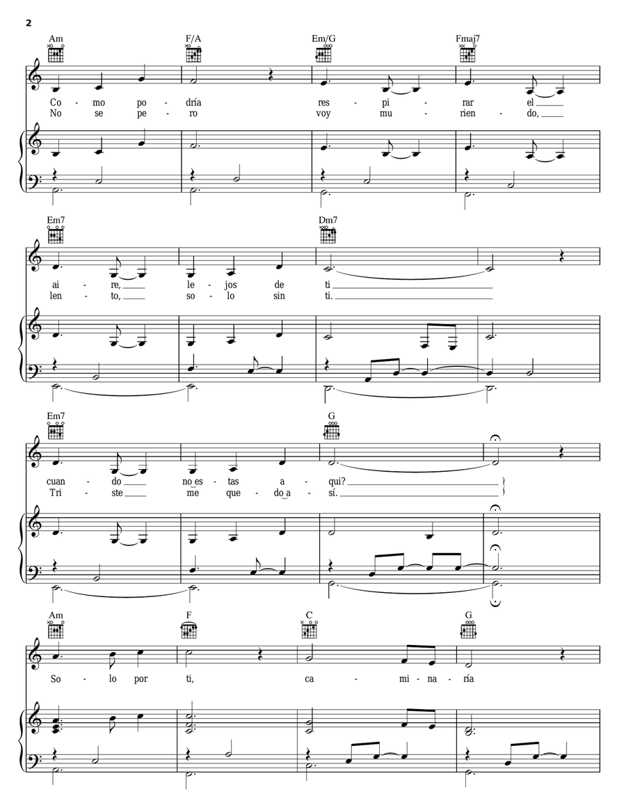 Solo Por Ti Solo Por Ti Piano, Vocal, Guitar scores gallery preview page 2