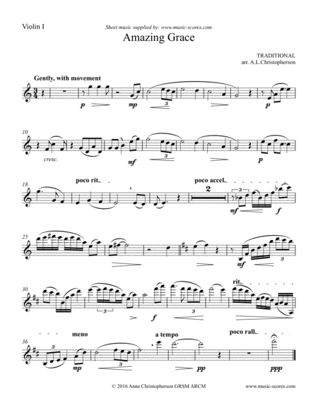 Amazing Grace - Violin Quartet - Higher Intermediate image number null