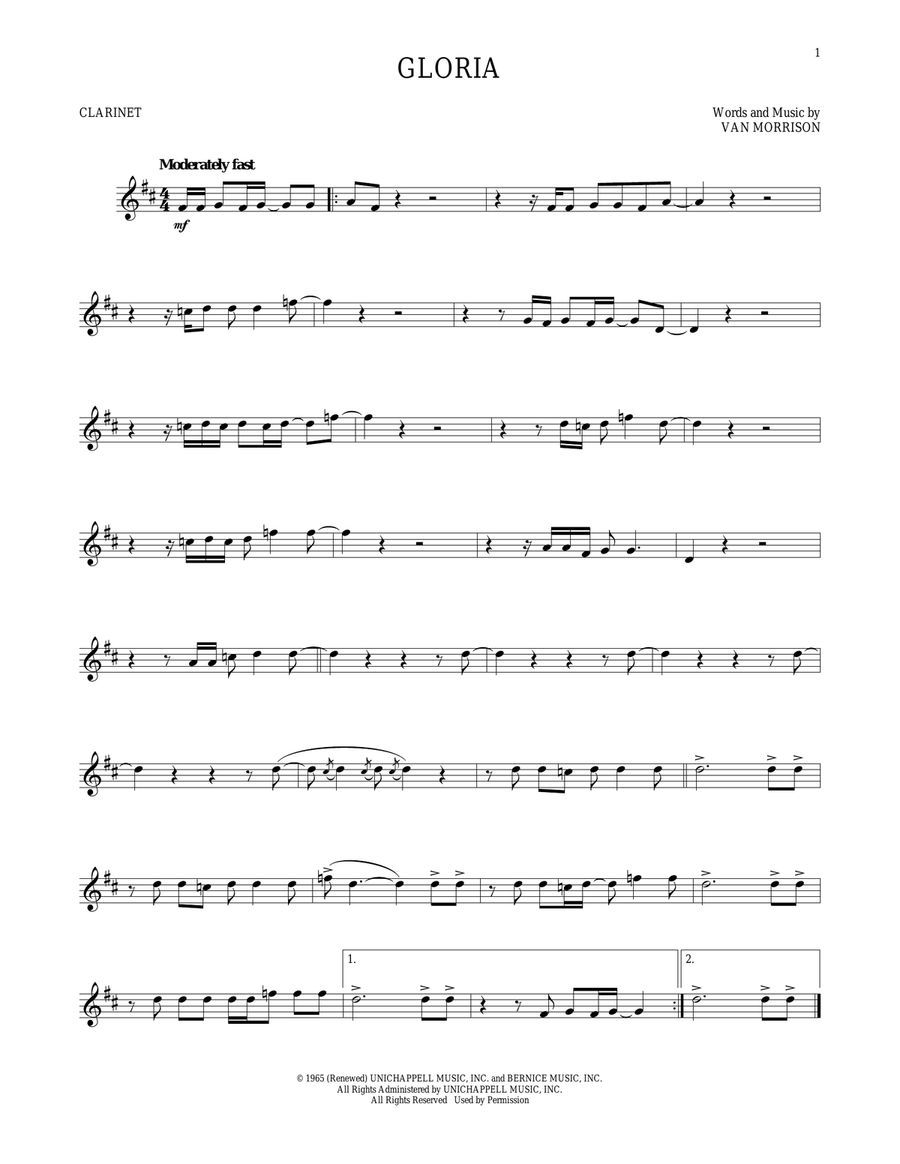 Gloria Clarinet Solo scores gallery preview page 1