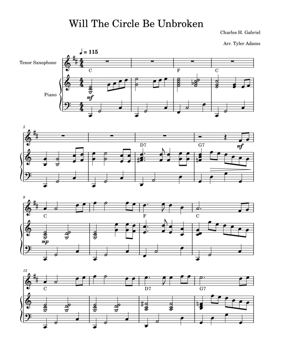 Will The Circle Be Unbroken (Tenor Sax Solo with Piano) Tenor Saxophone scores gallery preview page 1