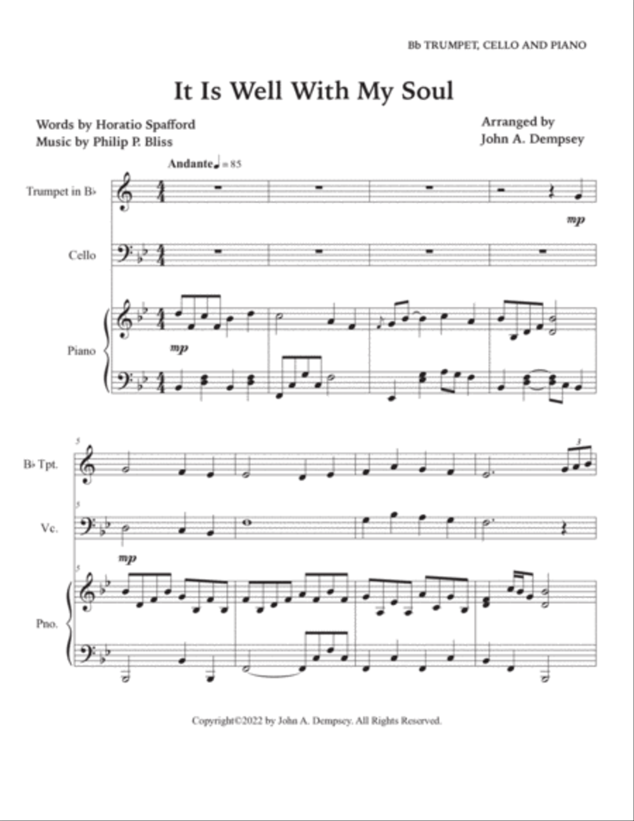 It Is Well With My Soul (Trio for Trumpet, Cello and Piano) Trumpet Trio scores gallery preview page 5