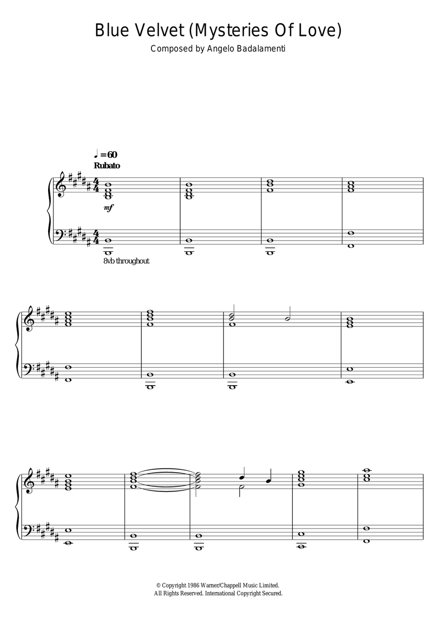 Blue Velvet (Mysteries Of Love) Piano Solo scores gallery preview page 1