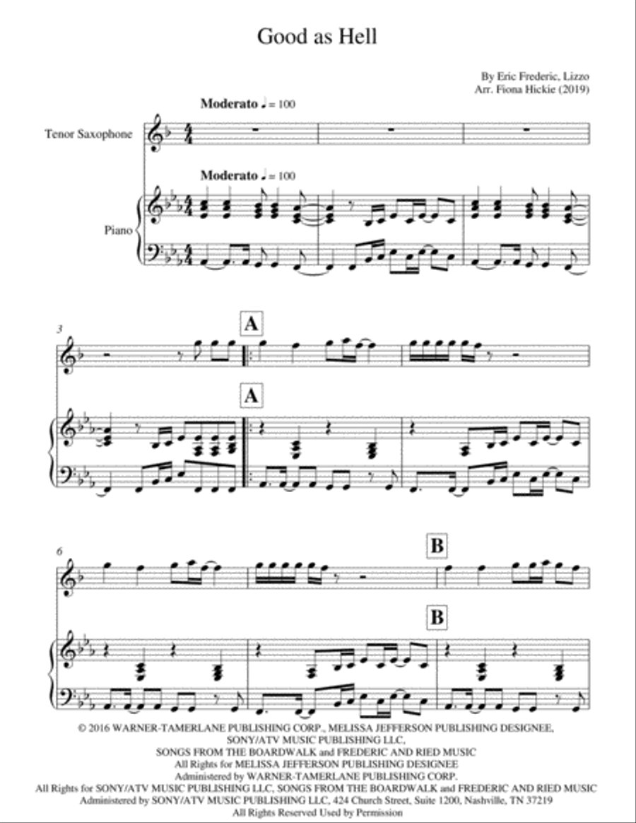 Good As Hell Tenor Saxophone scores gallery preview page 1