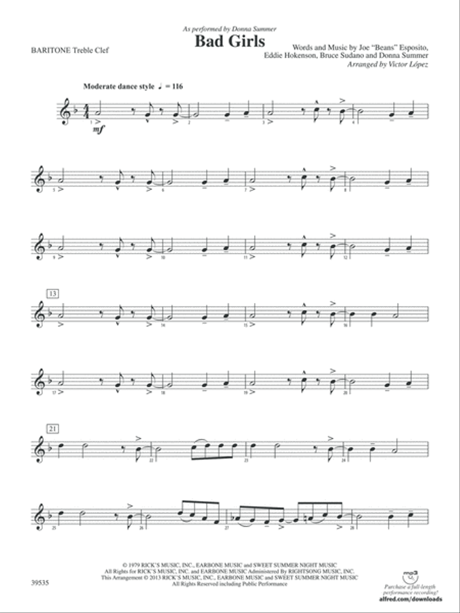 Bad Girls: Baritone T.C. Bad Girls: Baritone T.C. Concert Band scores gallery preview page 1