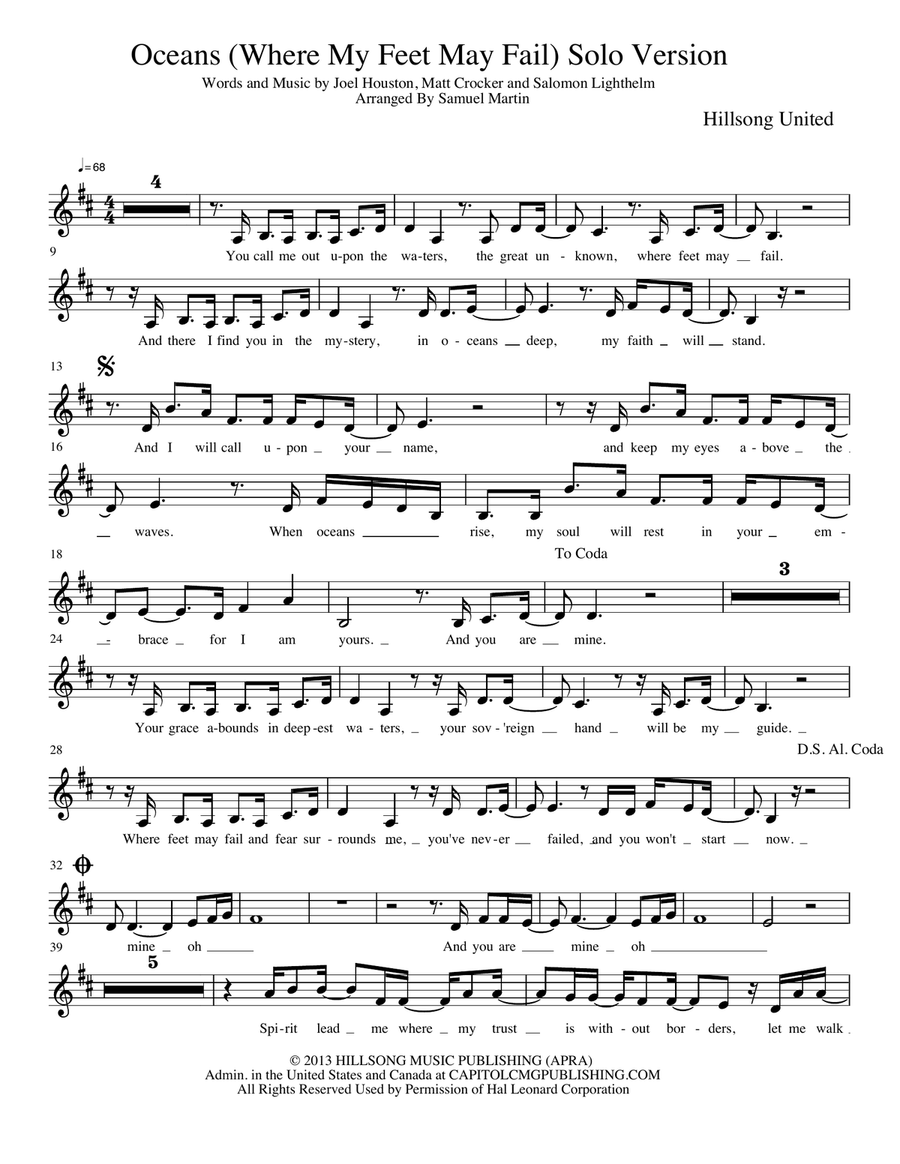 Oceans (Where Feet May Fail) Voice Solo scores gallery preview page 2