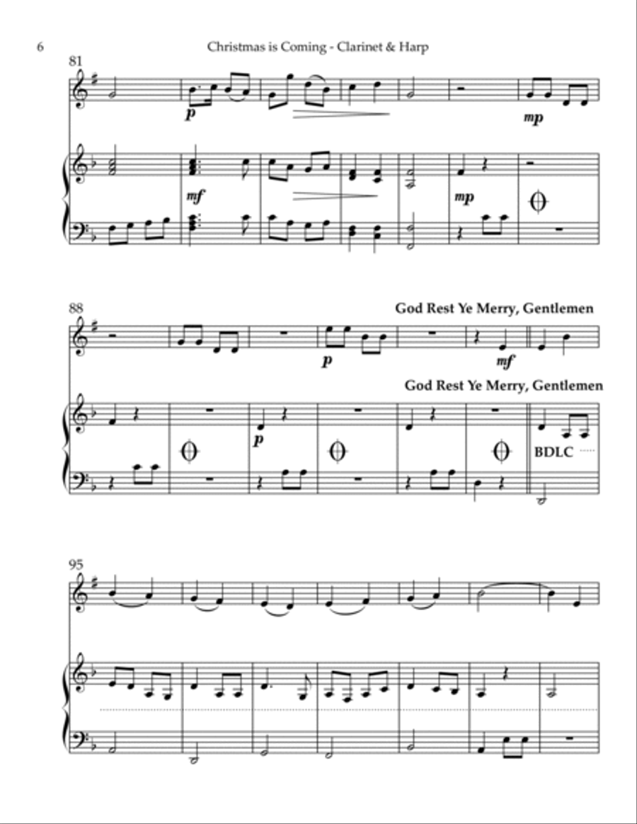 Christmas is Coming, Duet for Bb Clarinet & Harp