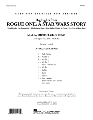 Highlights from Rogue One: A Star Wars Story - Conductor Score (Full Score)