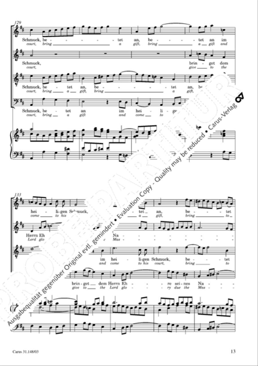Give to the Lord glory due the Master (Bringet dem Herrn Ehre seines Namens) 4-Part scores gallery preview page 14