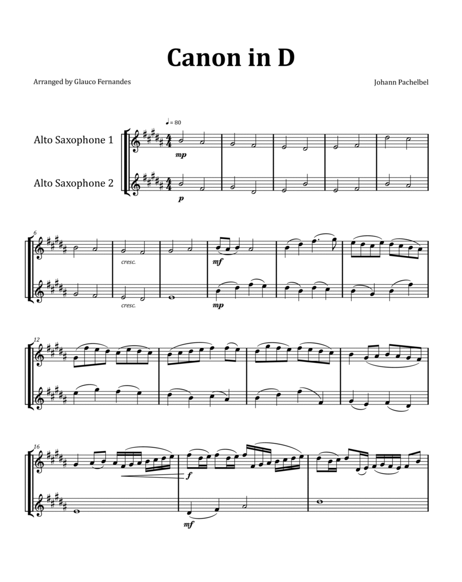 Canon by Pachelbel - Alto Saxophone Duet image number null