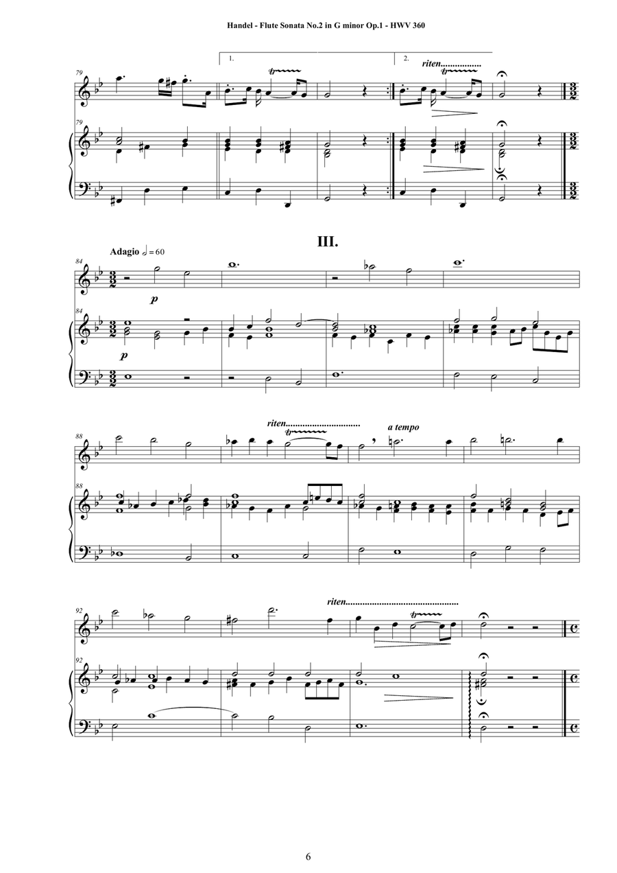 Handel - Flute Sonata No.2 in G minor Op.1 HWV 360 for Flute and Harpsichord or Piano Flute scores gallery preview page 6