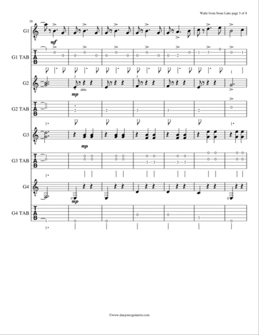 Waltz from Swan Lake for Easy Guitar Ensemble Guitar Ensemble scores gallery preview page 6