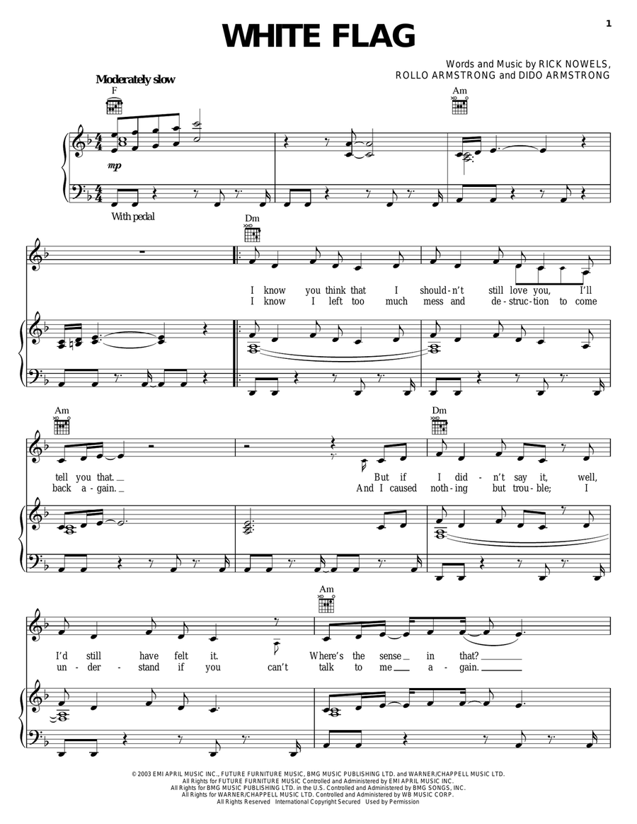 White Flag Piano, Vocal, Guitar scores gallery preview page 1