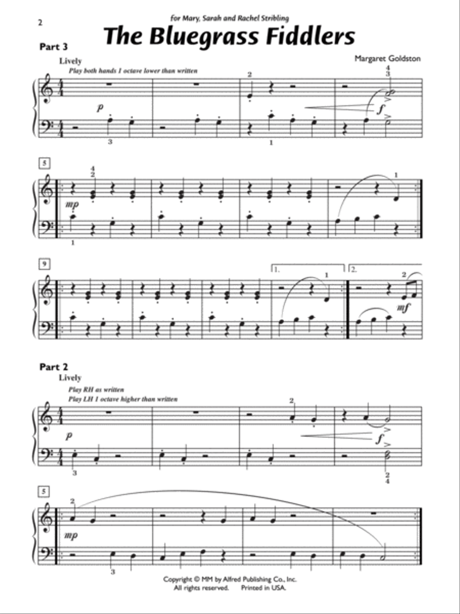 The Bluegrass Fiddlers - Piano Trio (1 Piano, 6 Hands) Piano Solo scores gallery preview page 1