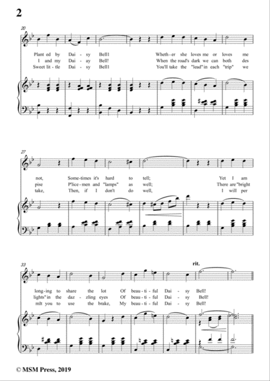 Henry Dacre-Daisy Bell,in B flat Major,for Voice and Piano Voice Solo scores gallery preview page 4