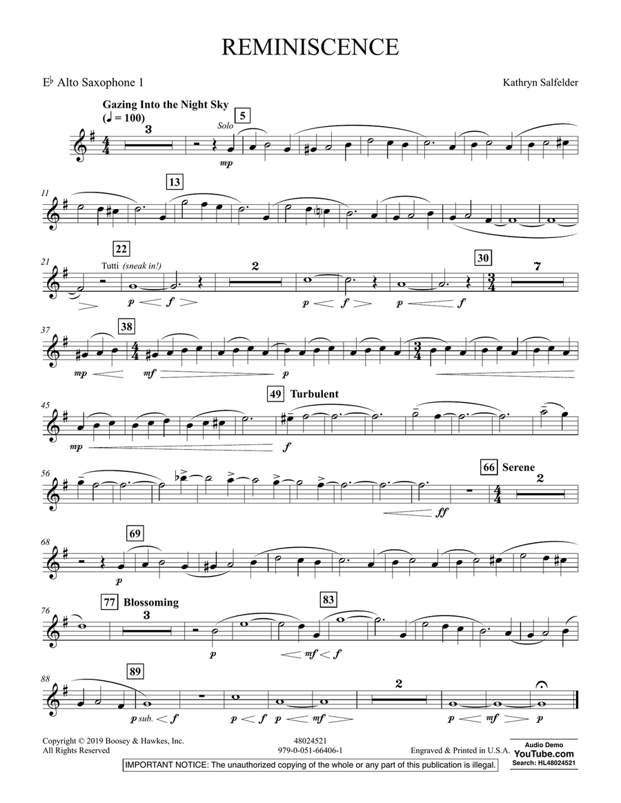 Reminiscence - Eb Alto Saxophone 1 Concert Band scores gallery preview page 1